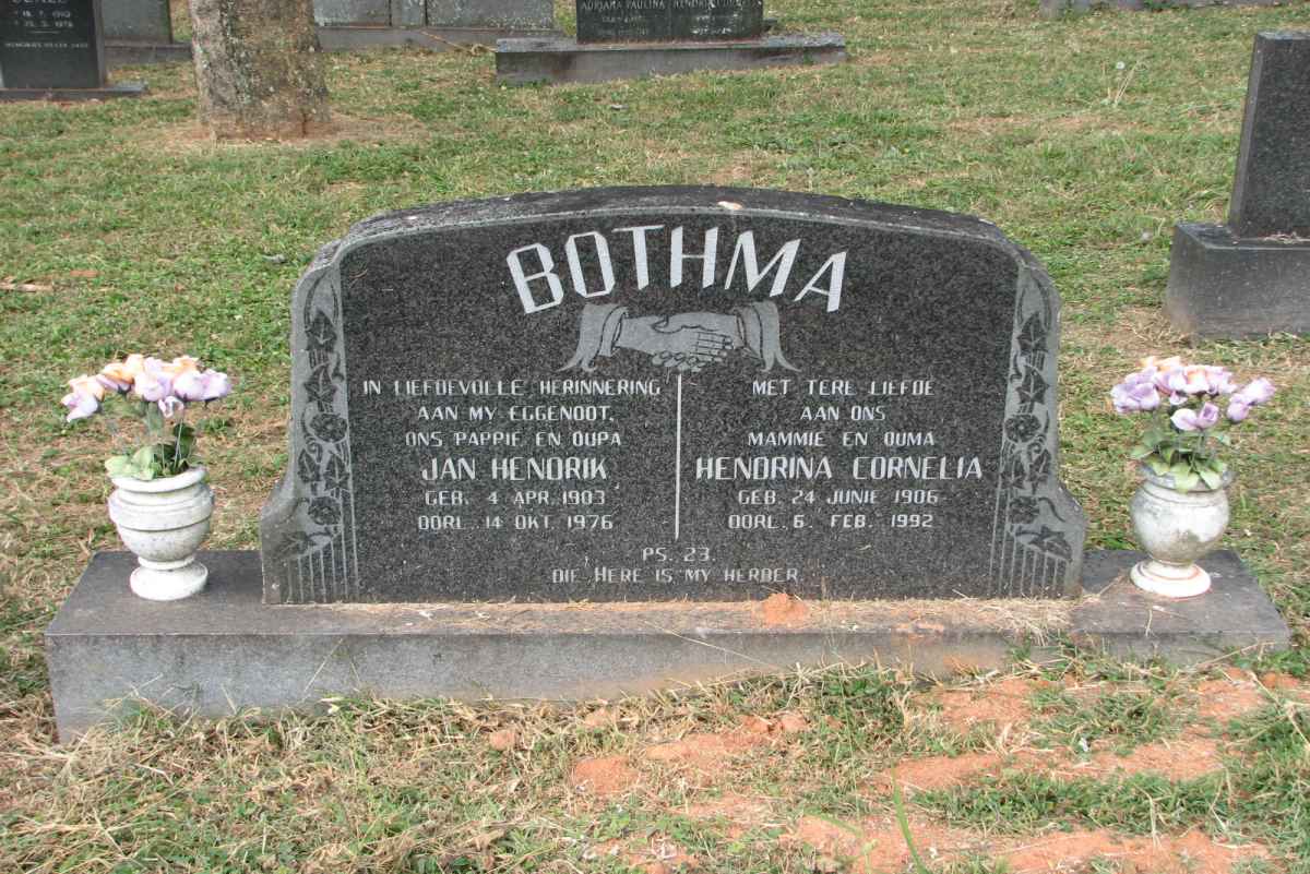 BOTHMA Jan Hendrik 1903-1976 &amp; Hendrina Cornelia 1906-1992