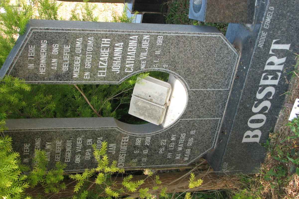 BOSSERT Jan Christoffel 1921-2001 &amp; Elizabeth Johanna Catharina VILJOEN 1919-