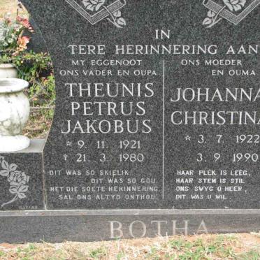 BOTHA Theunis Petrus Jakobus 1921-1980 &amp; Johanna Christina 1922-1990