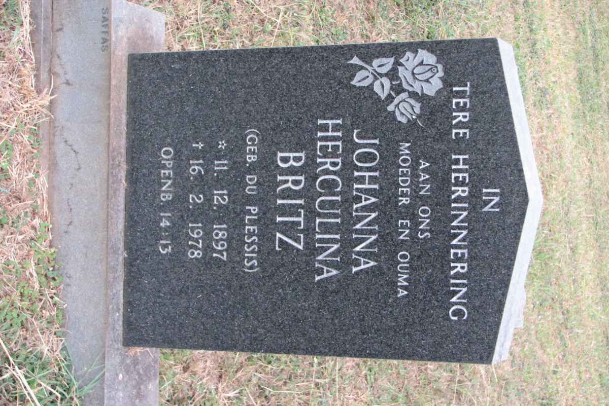BRITZ Johanna Herculina nee DU PLESSIS 1897-1978