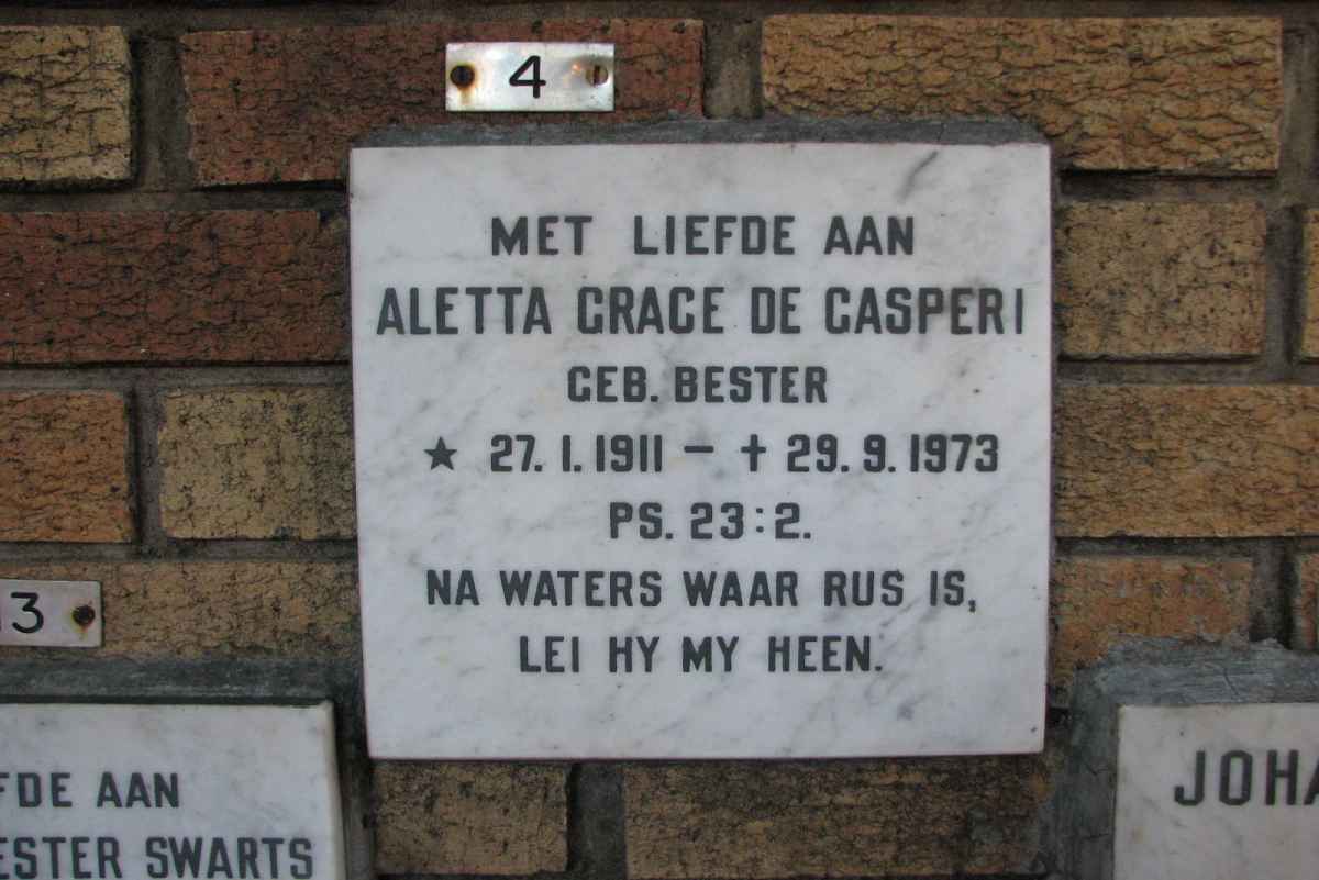 CASPERI Aletta Grace, de nee BESTER 1911-1973