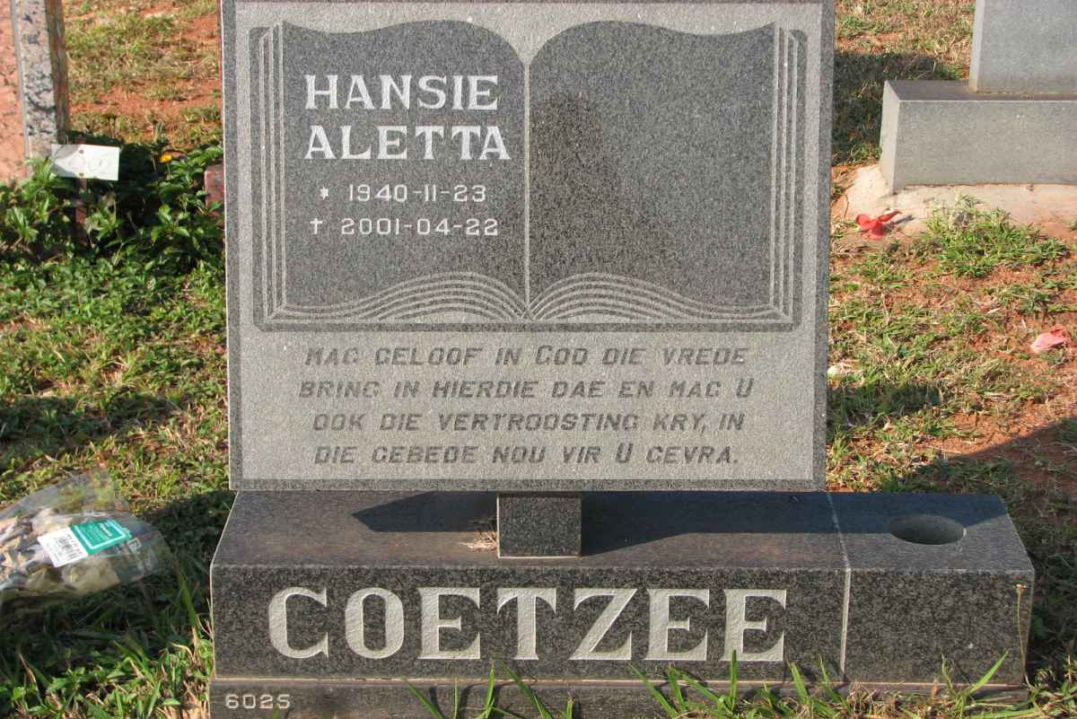 COETZEE Hansie Aletta 1940-2001