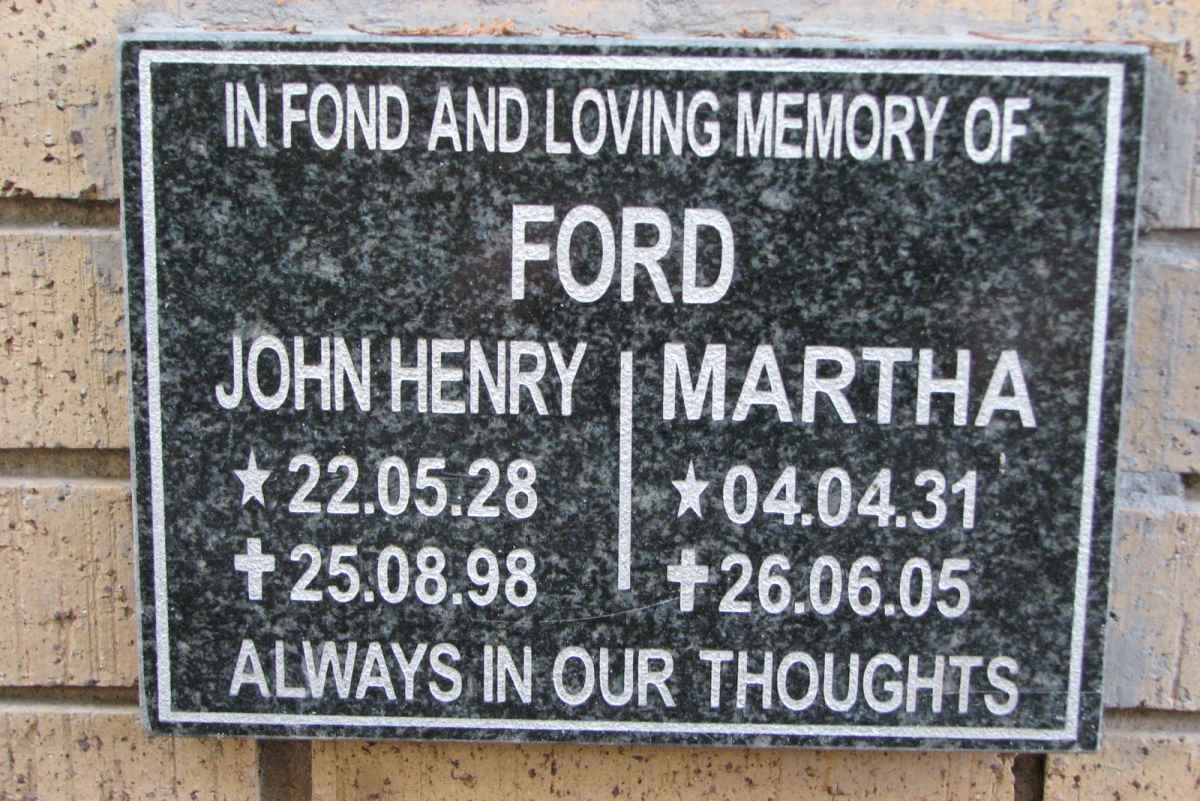 FORD John Henry 1928-1998 &amp; Martha 1931-2005