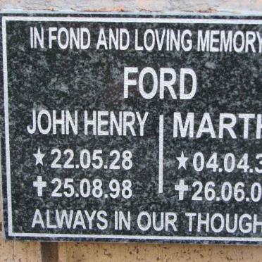 FORD John Henry 1928-1998 &amp; Martha 1931-2005