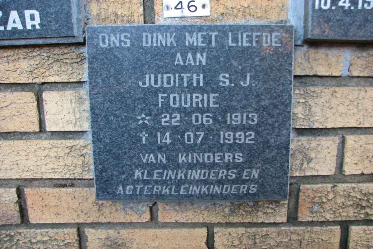 FOURIE Judith S.J. 1913-1992