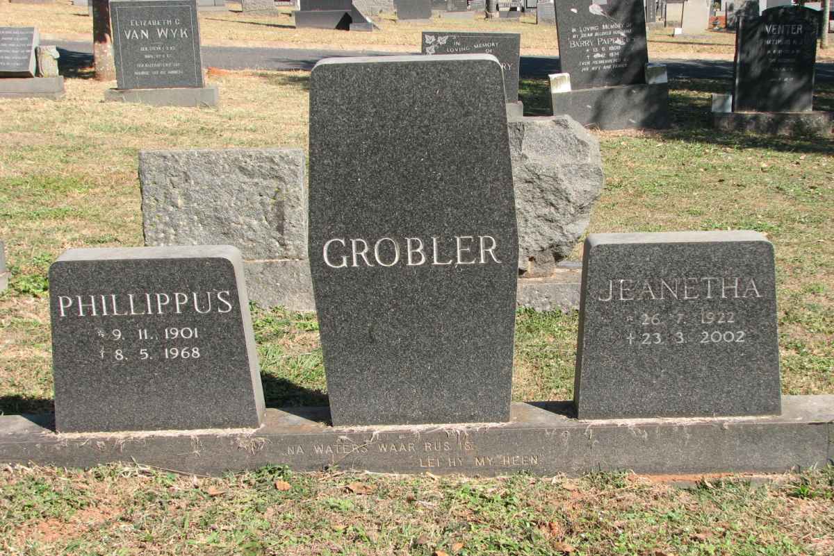 GROBLER Phillippus 1901-1968 &amp; Jeanetha 1922-2002