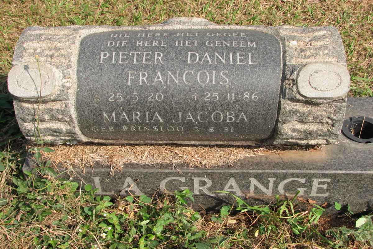 GRANGE Pieter Daniel Francois, la 1920-1986 &amp; Maria Jacoba PRINSLOO 1931-19??