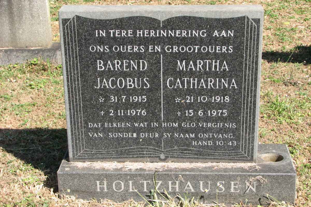 HOLTZHAUSEN Barend Jacobus 1915-1976 &amp; Martha Catharina 1918-1975