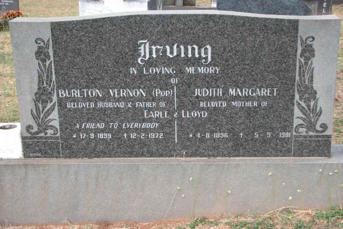 IRVING Burlton Vernon 1899-1972 &amp; Judith Margaret 1896-1981