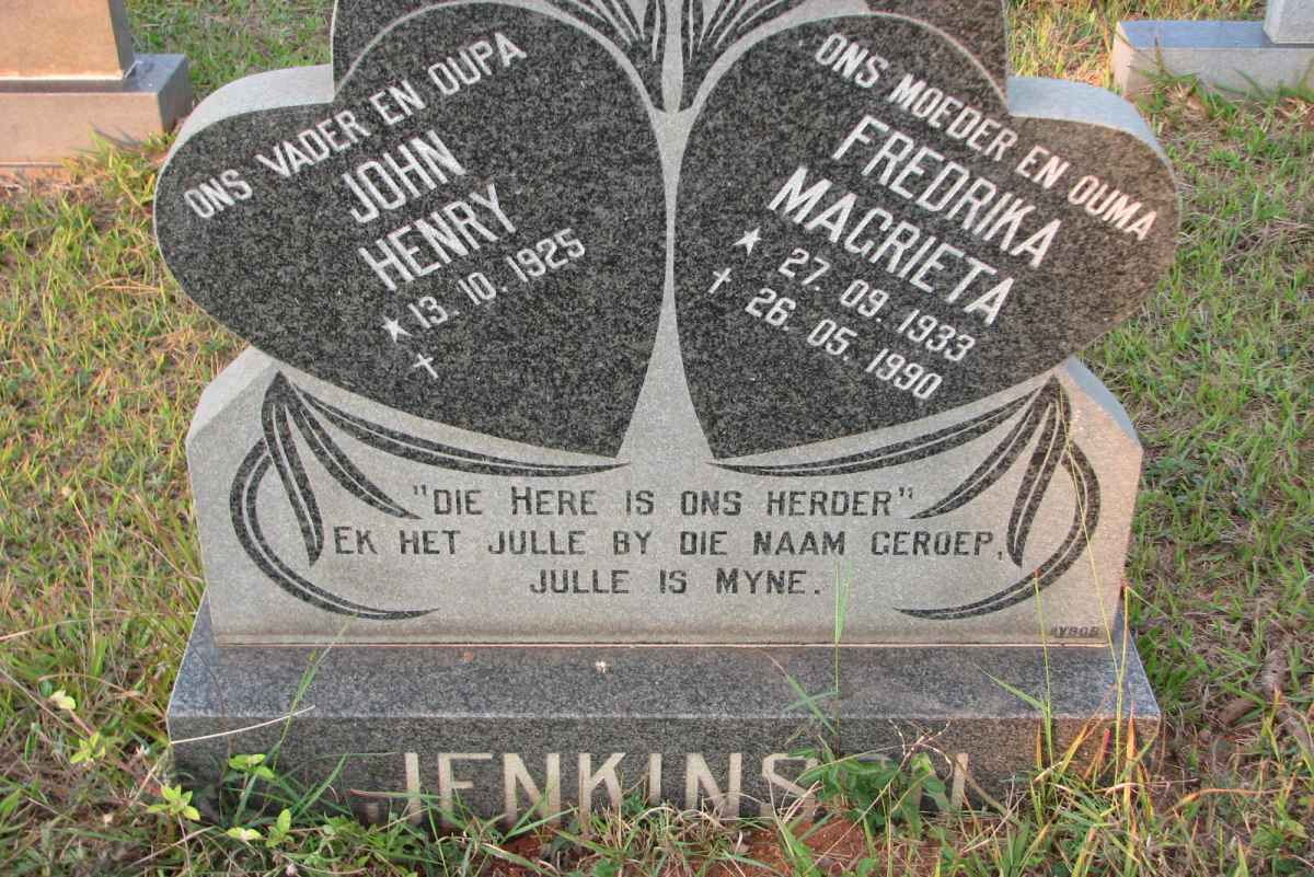 JENKINSON John Henry 1925-  Fredrika Magrieta 1933-1990