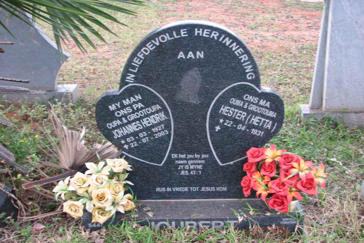 JOUBERT Johannes Hendrik 1927-2003 &amp; Hester 1931-