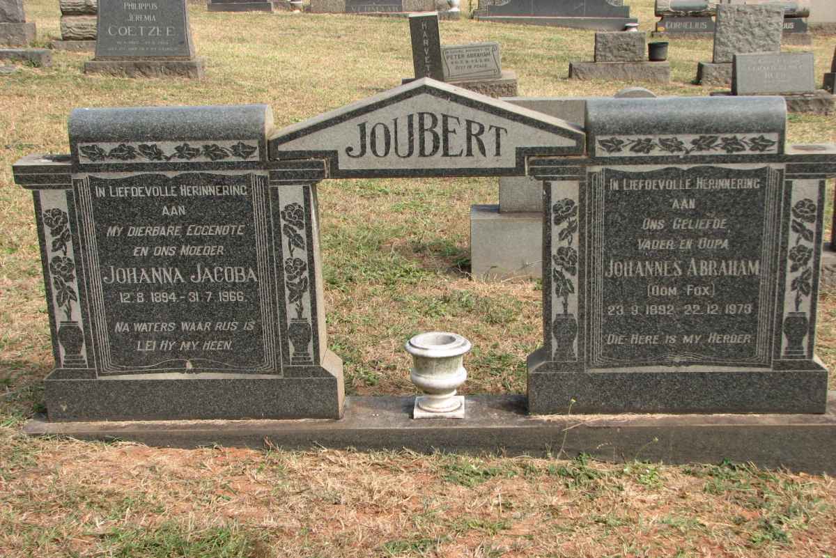 JOUBERT Johannes Abraham 1892-1973  &amp; Johanna Jacoba 1894-1966