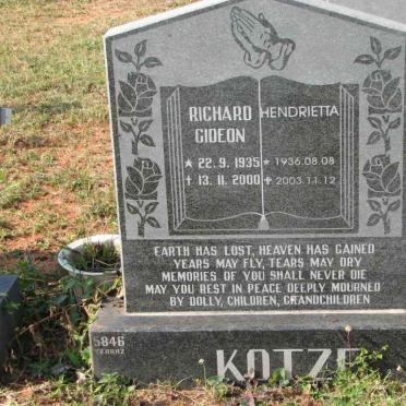 KOTZE Richard Gideon 1935-2000 &amp; Hendrietta 1936-2003