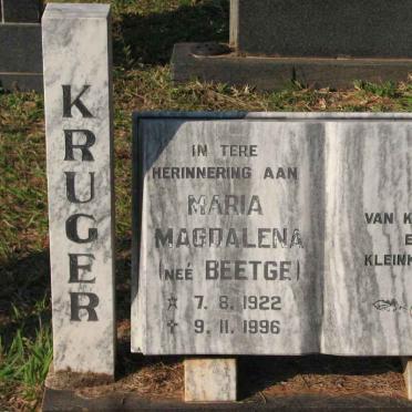 KRUGER Maria Magdalena nee BEETGE 1922-1996