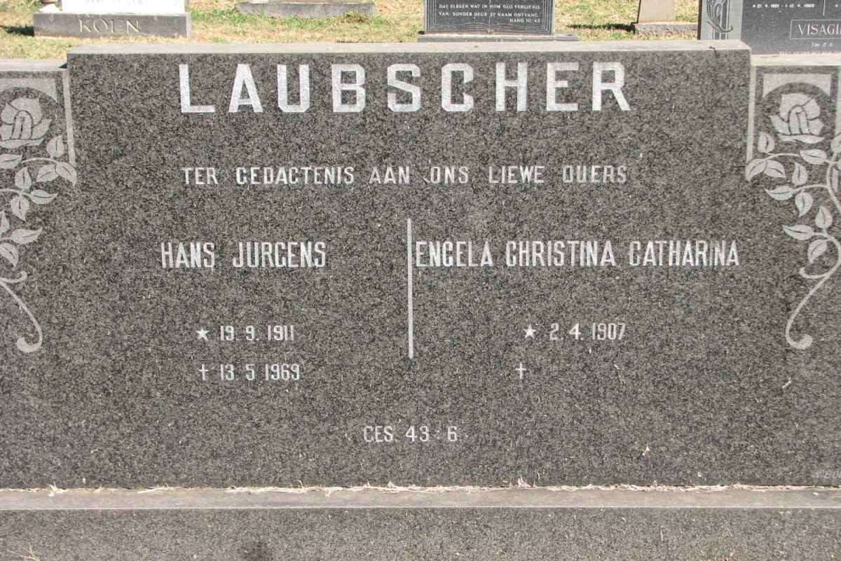 LAUBSCHER Hans Jurgens 1911-1969 &amp; Engela Christina Catharina 1907-