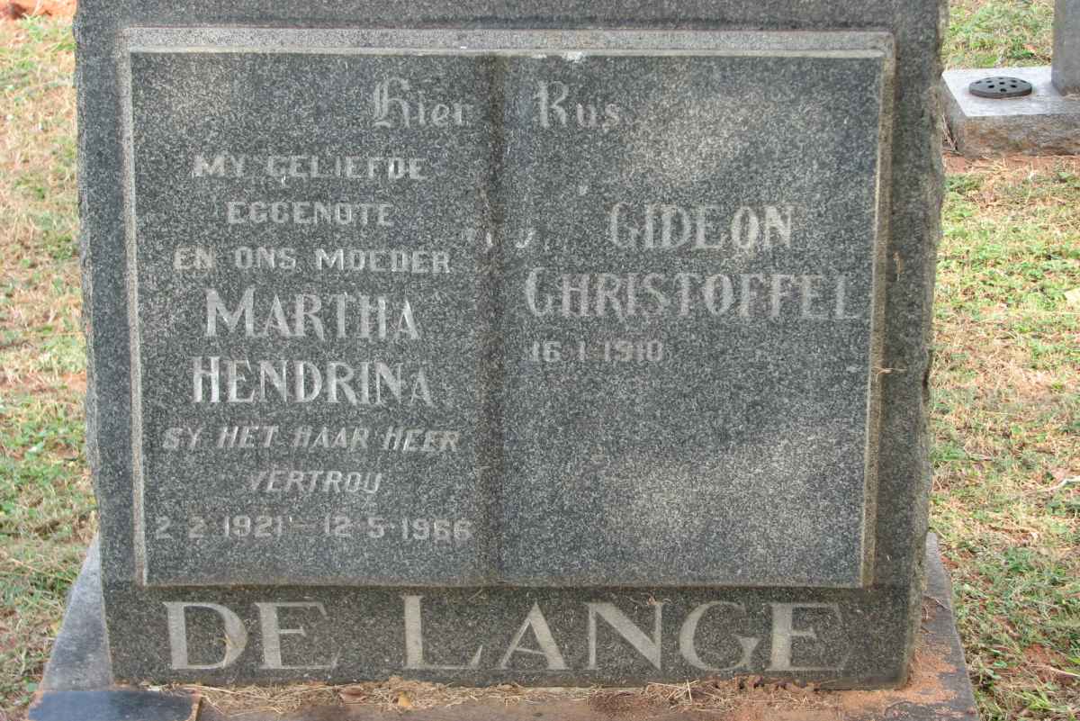 LANGE Gideon Christoffel, de 1910-  &amp; Martha Hendrina  1921-1966