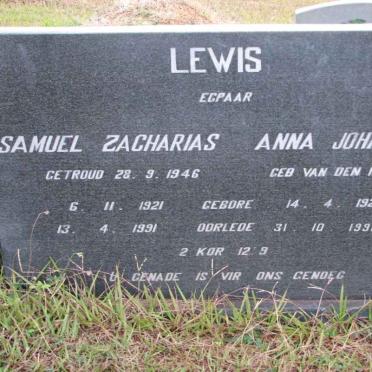 LEWIS Samuel Zacharias 1921-1991 &amp; Anna Johanna VAN DEN HEEVER 1926-1998