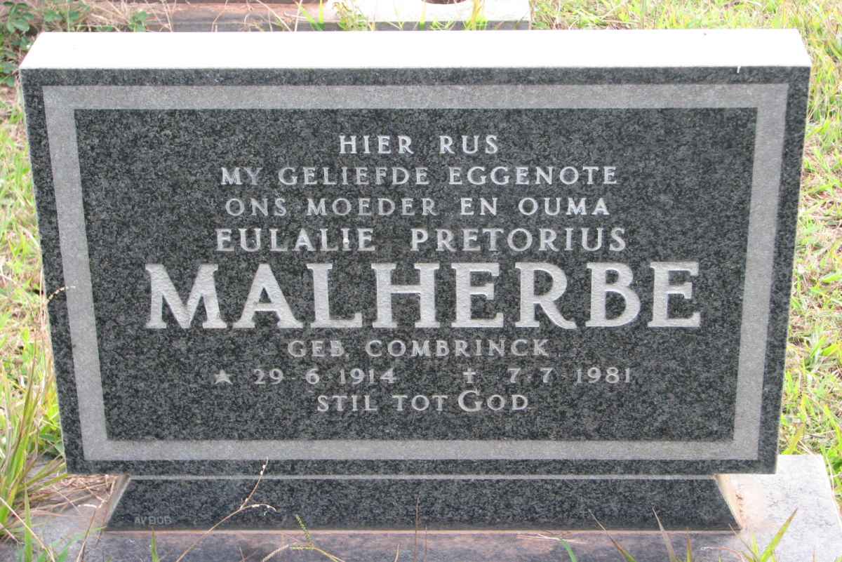 MALHERBE Eulalie Pretorius nee COMBRINCK 1914-1981