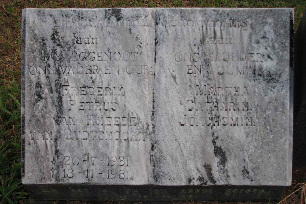 MARÉ Frederik Petrus Van Rheede van Oudtshoorn 1931-1981 &amp; Martha Catharina Joachomina