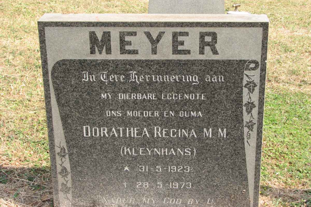 MEYER Dorathea Regina M.M. nee KLEYNHANS 1923-1973