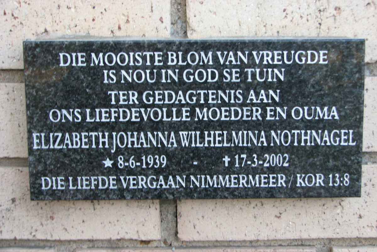 NOTHNAGEL Elizabeth Johanna Wilhelmina 1939-2002