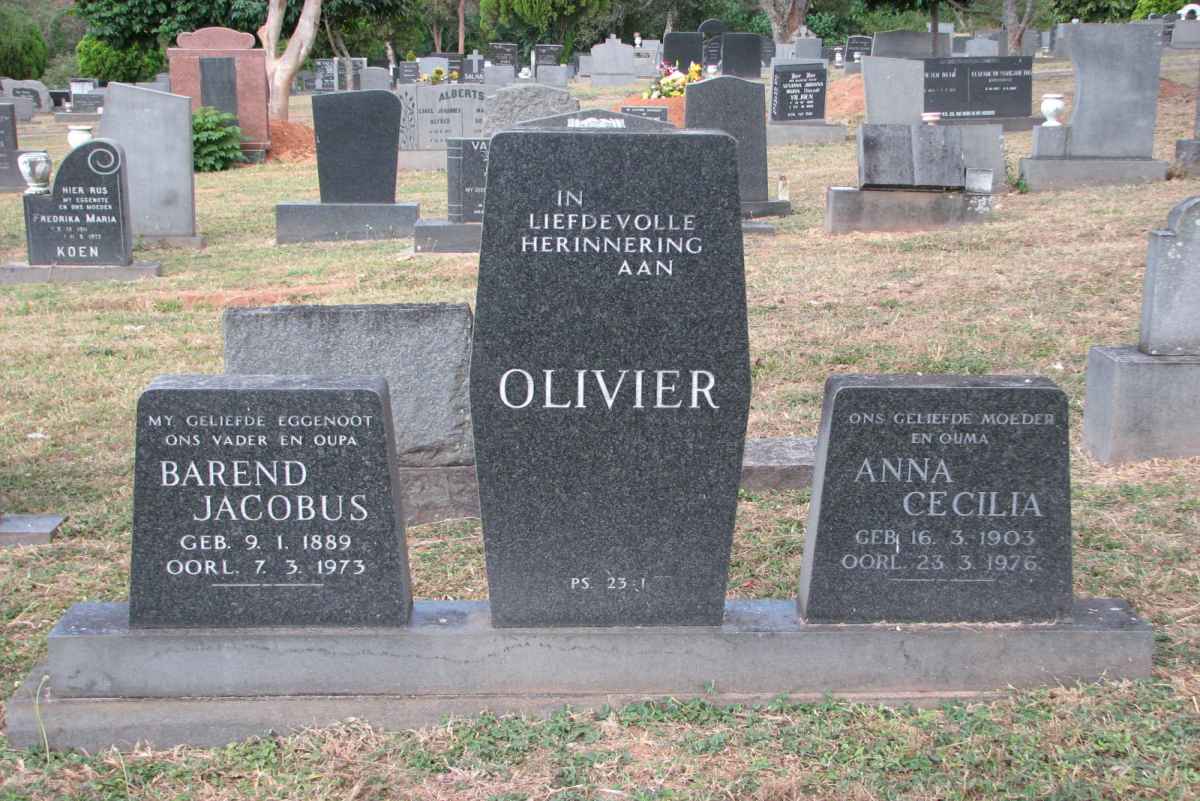 OLIVIER Barend Jacobus 1889-1973 &amp; Anna Cecilia 1903-1976