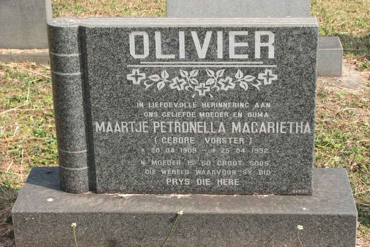 OLIVIER Maartje Petronella Magarietha nee VORSTER 1909-1992