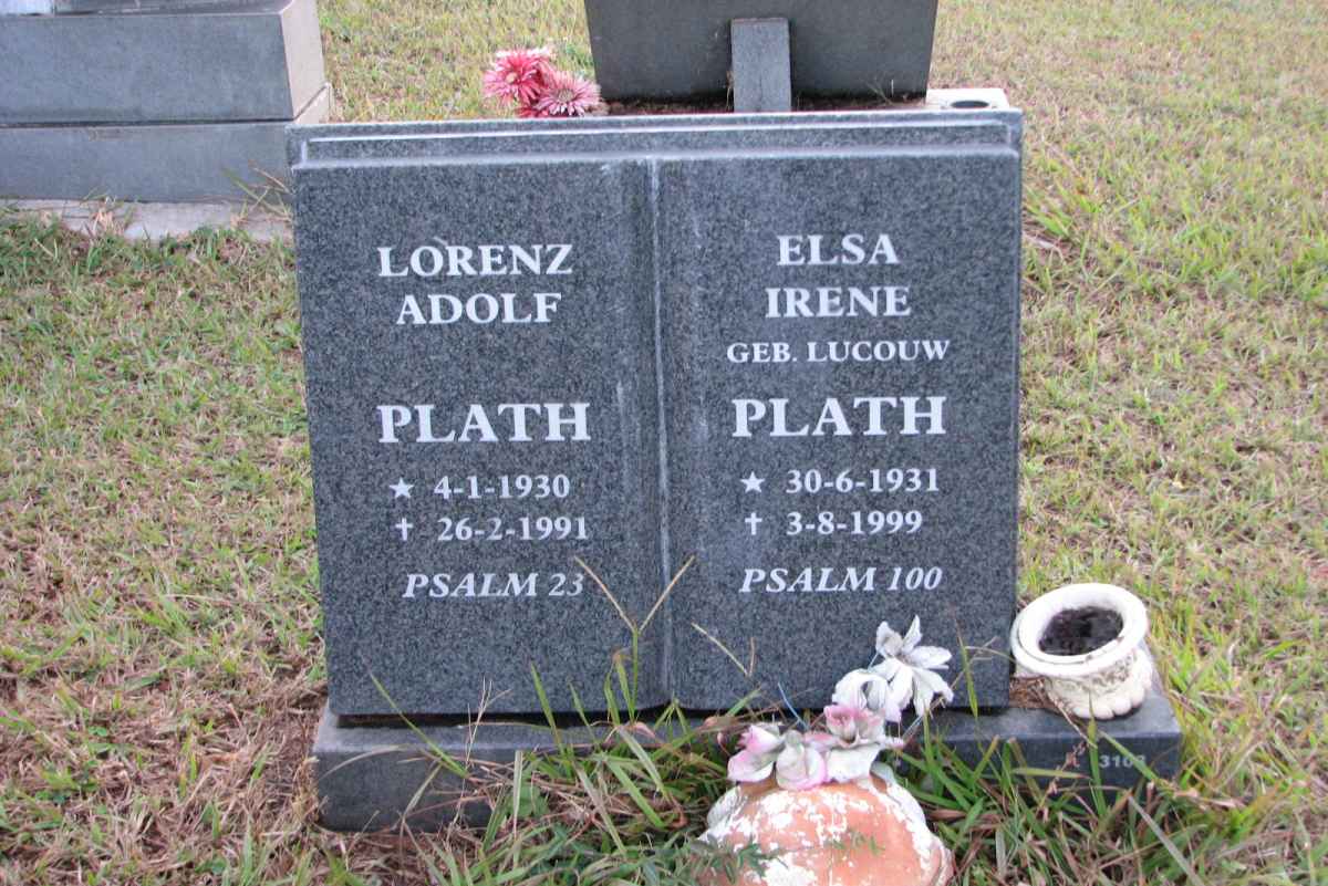PLATH Lorenz Adolf  1930-1991 &amp; Elsa Irene LUCOUW 1931-1999
