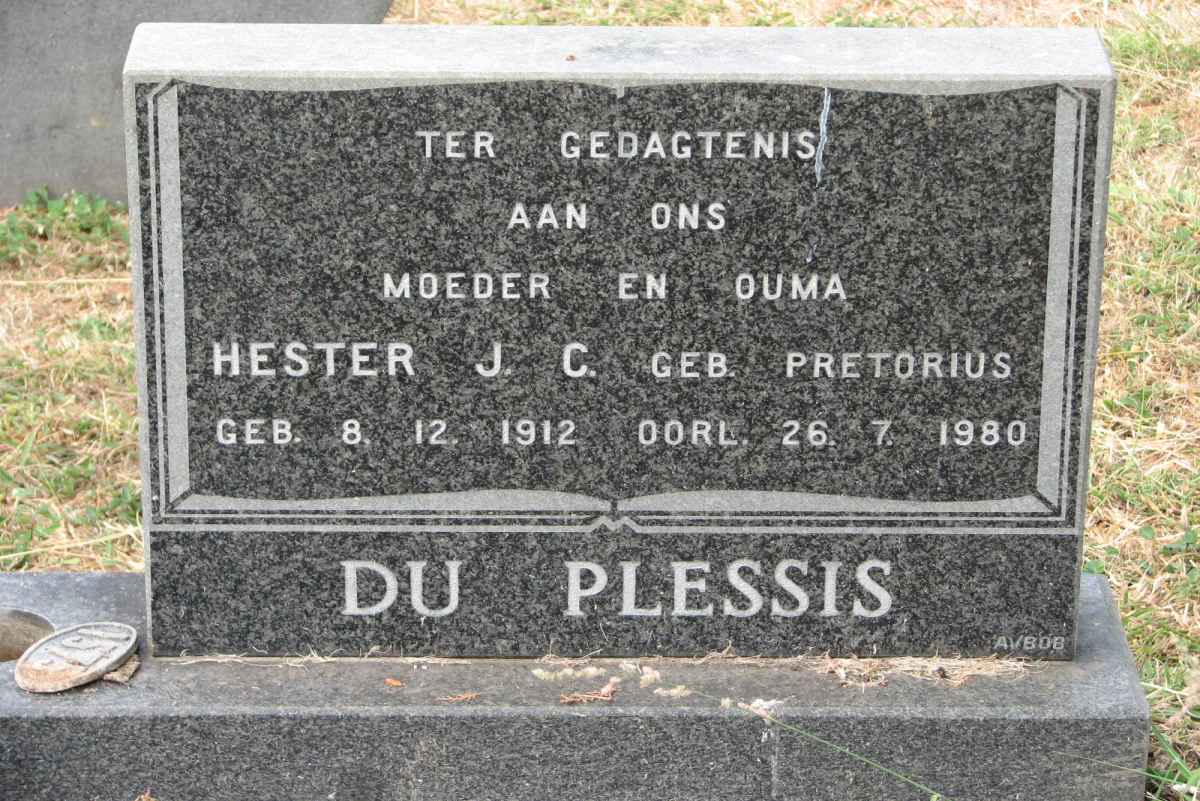PLESSIS Hester J.C., du nee PRETORIUS 1912-1980