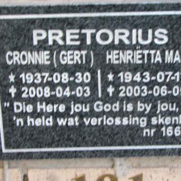 PRETORIUS Cronnie 1937-2008 &amp; Henriëtta Maria 1943-2003