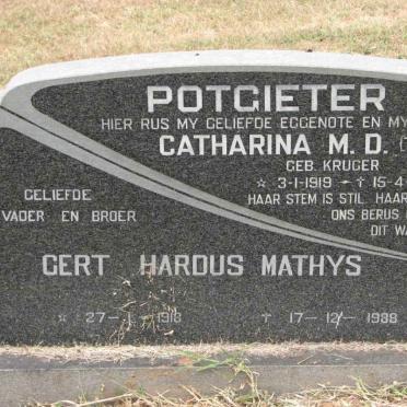 POTGIETER Gert Hardus Mathys 1918-1988 &amp; Catharina M.D. KRUGER 1919-1980