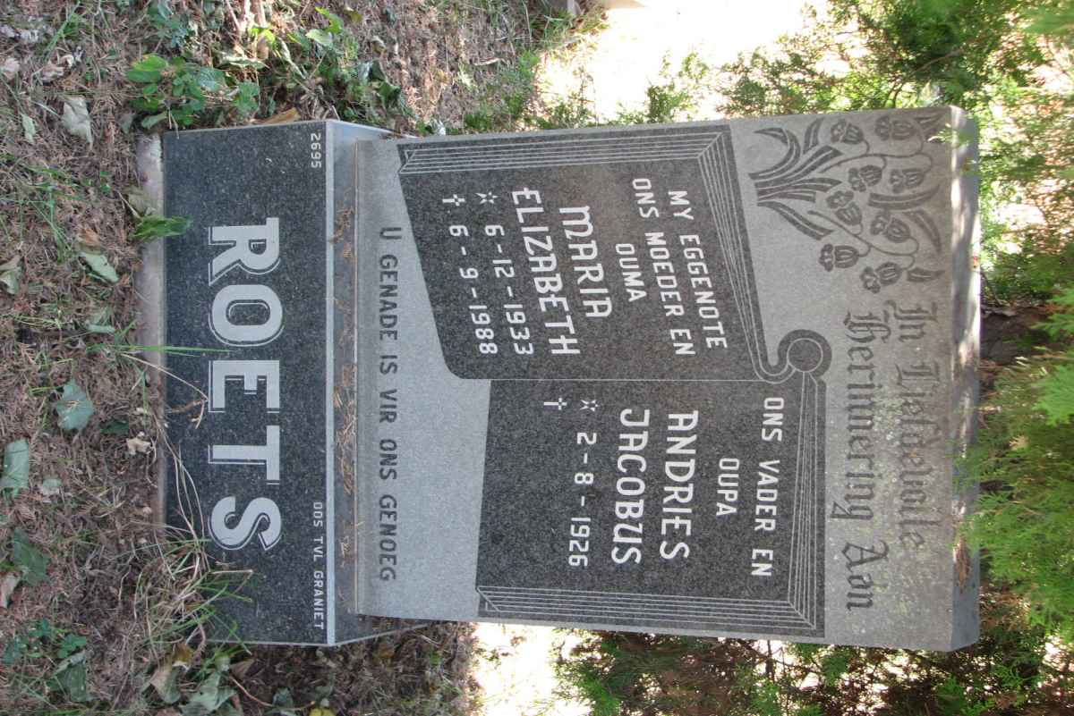 ROETS Andries Jacobus 1926- &amp; Maria Elizabeth 1933-1988
