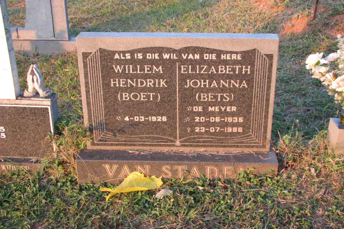 STADEN Willem Hendrik, van 1926-  &amp; Elizabeth Johanna DE MEYER 1935-1996