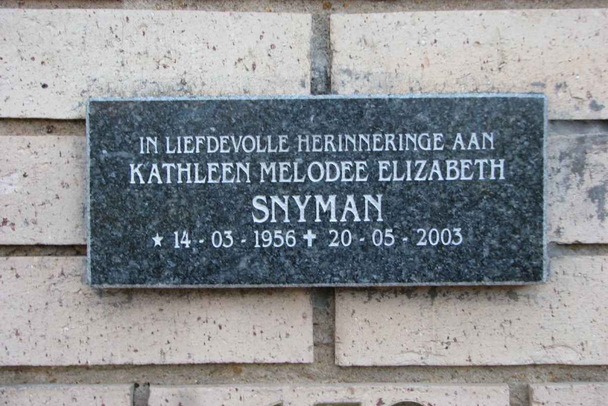 SNYMAN Kathleen Melodee Elizabeth 1956-2003