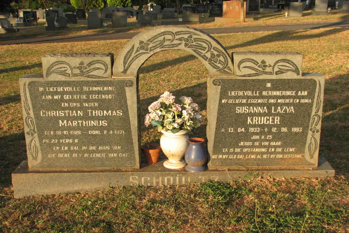 SCHOÜLTZ Christian Thomas Marthinus 1926-1971 &amp; Susanna Lazya KRUGER 1933-1993