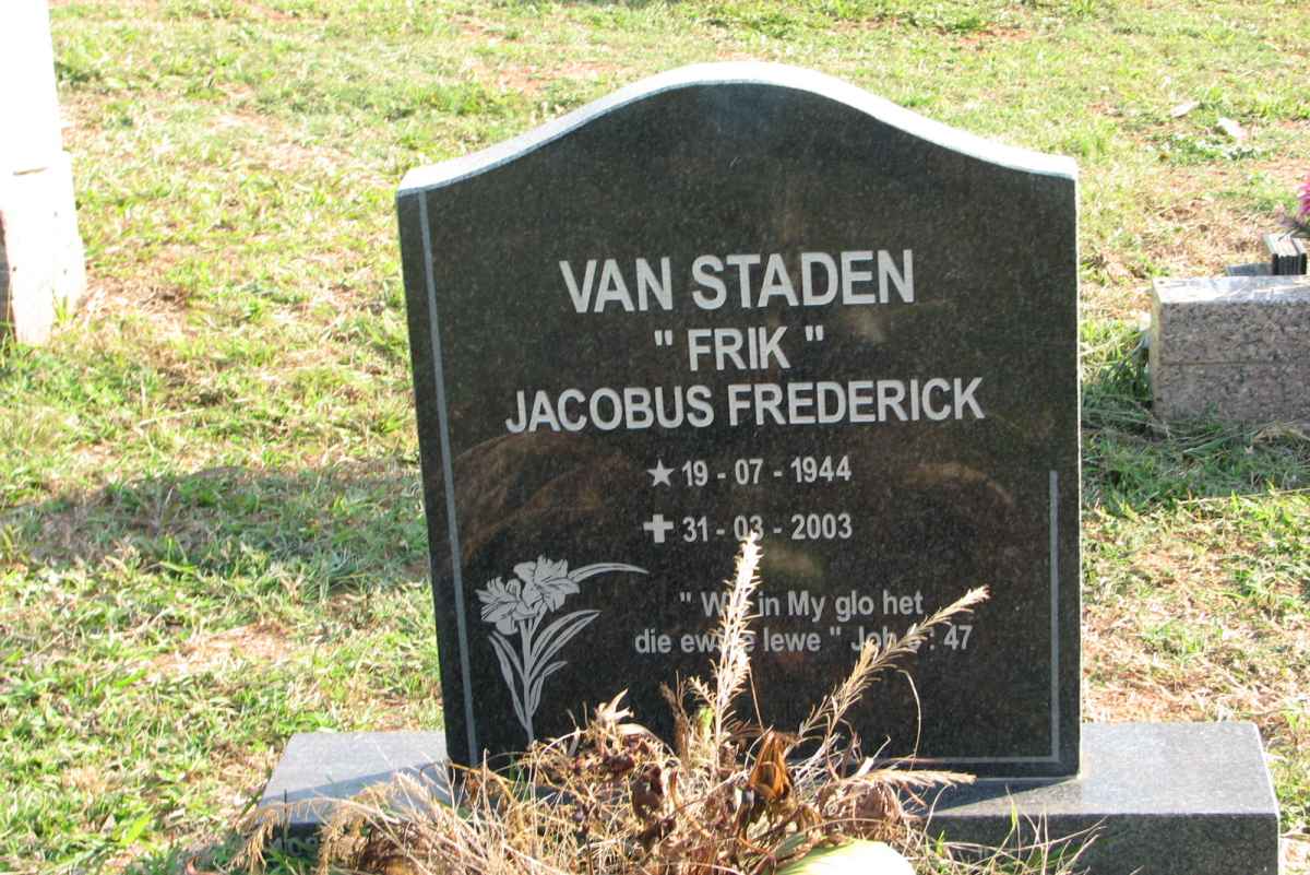 STADEN Jacobus Frederick, van 1944-2003