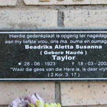 TAYLOR Beadriks Aletta Susanna nee NAUDÉ 1923-2003