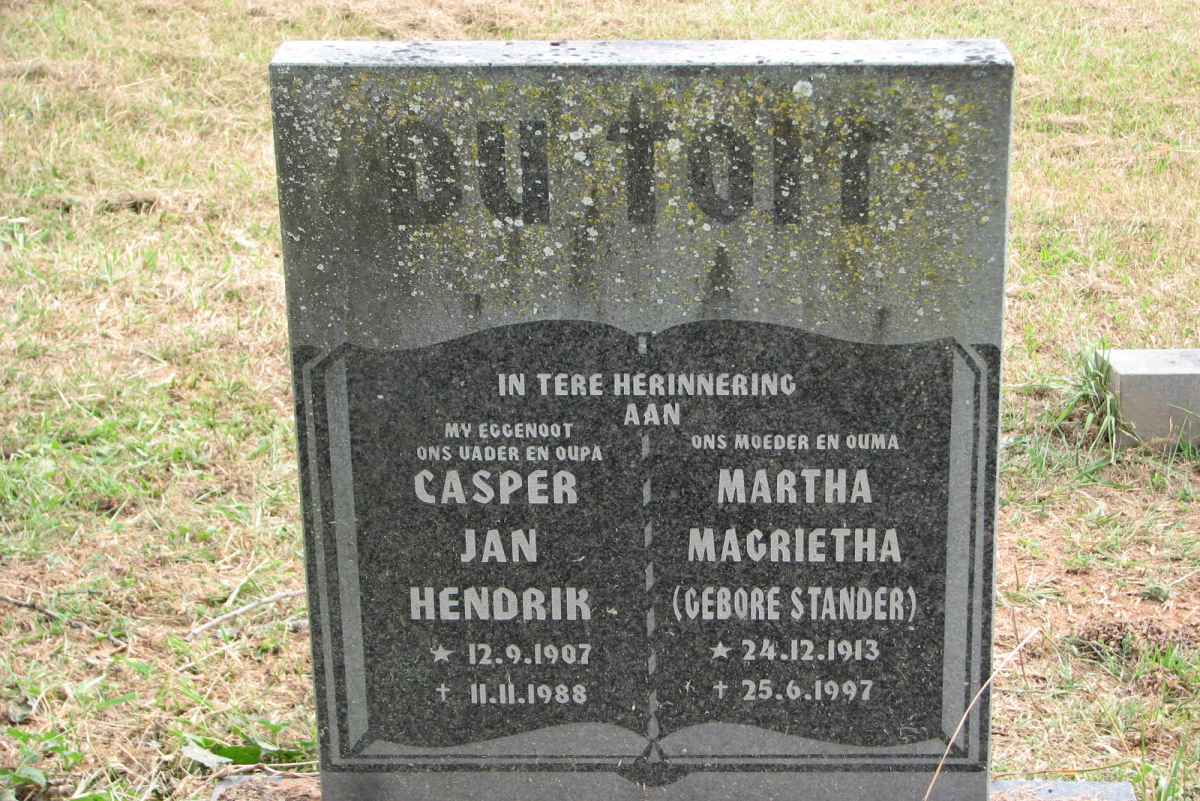 TOIT Casper Jan Hendrik, du 1907-1988 &amp; Martha Magrietha STANDER 1913-1997