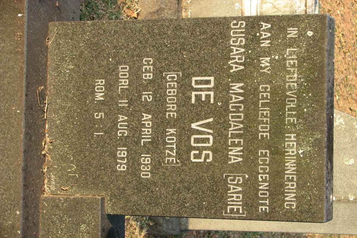 VOS Susara Magdalena, de nee KOTZÉ 1930-1979