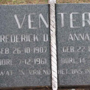 VENTER Frederick D. 1907-1961 &amp; Anna B. 1913-1976