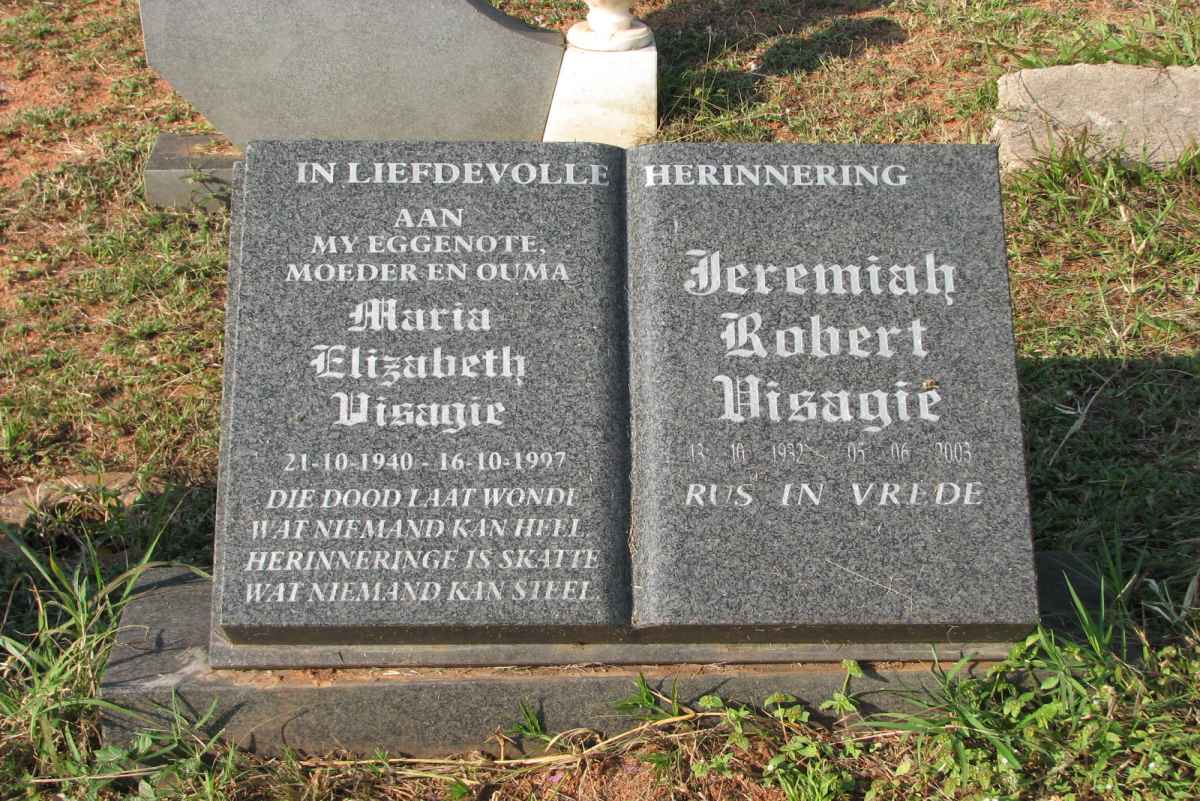 VISAGIE Jeremiah Robert 1932-2003 &amp; Maria Elizabeth 1940-1997