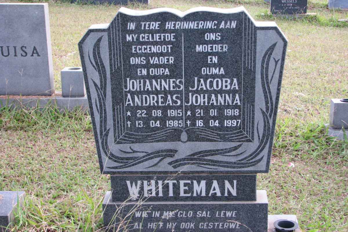 WHITEMAN Johannes Andreas 1915-1985 &amp; Jacoba Johanna 1918-1997