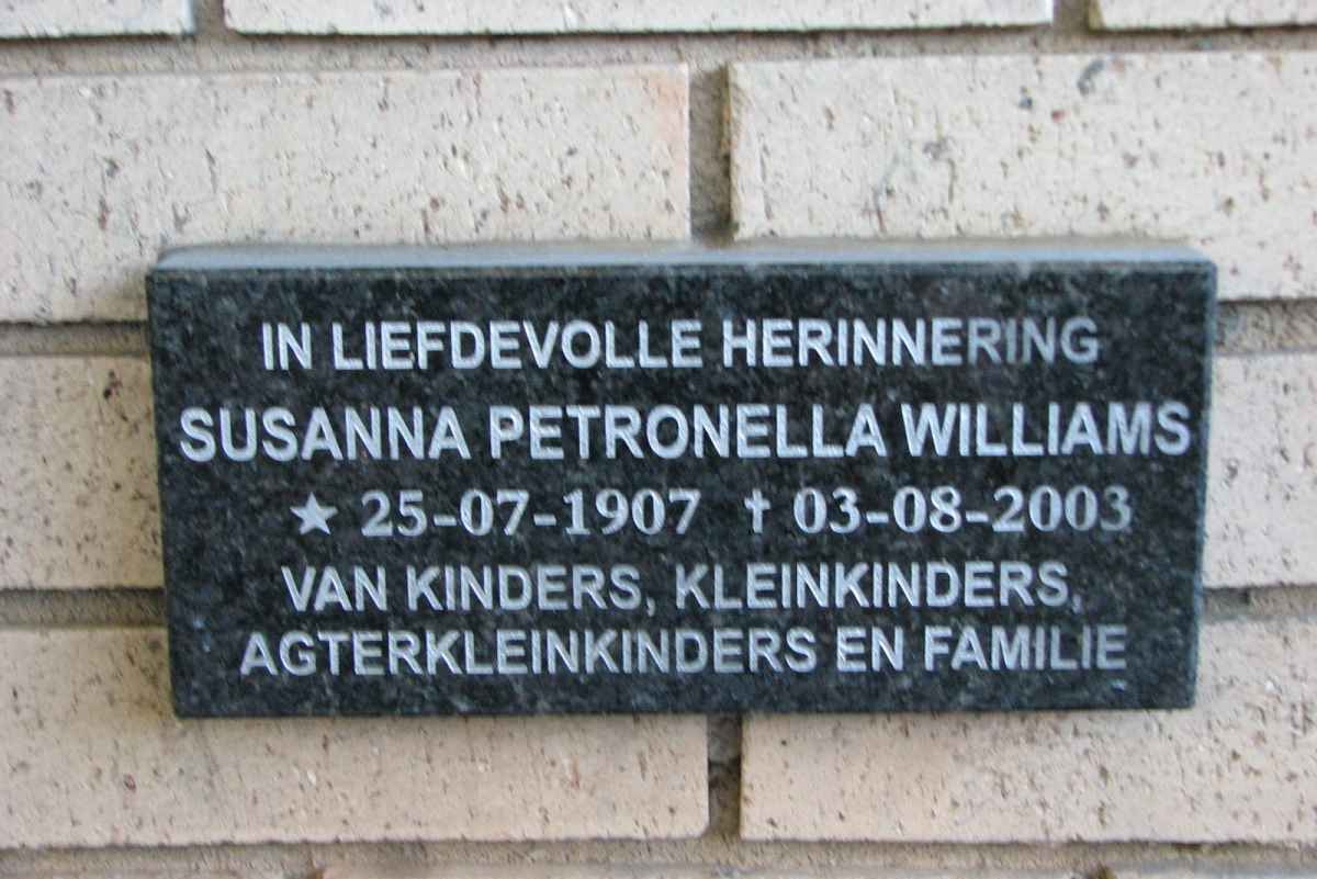 WILLIAMS Susanna Petronella 1907-2003