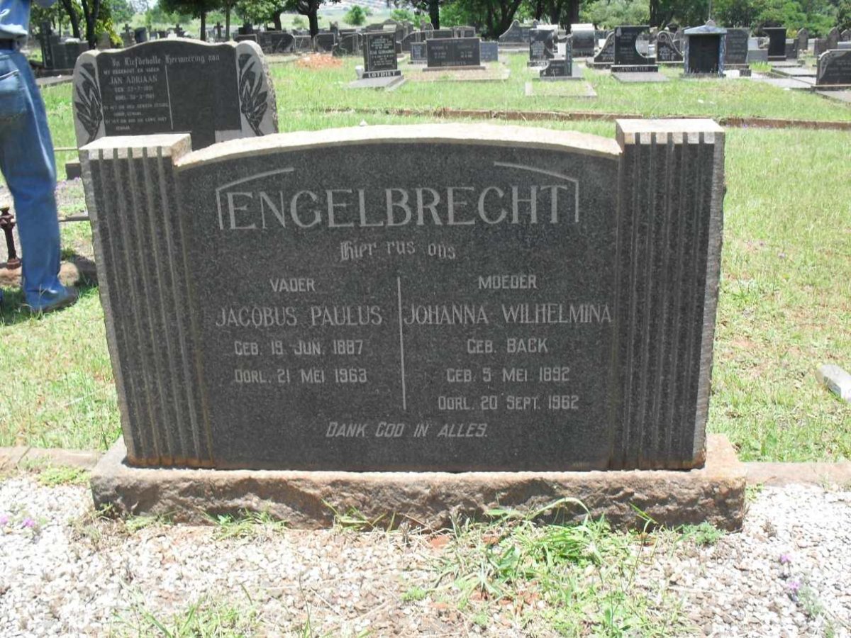 ENGELBRECHT Jacobus Paulus 1887-1963 &amp; Johanna Wilhelmina BACK 1892-1962