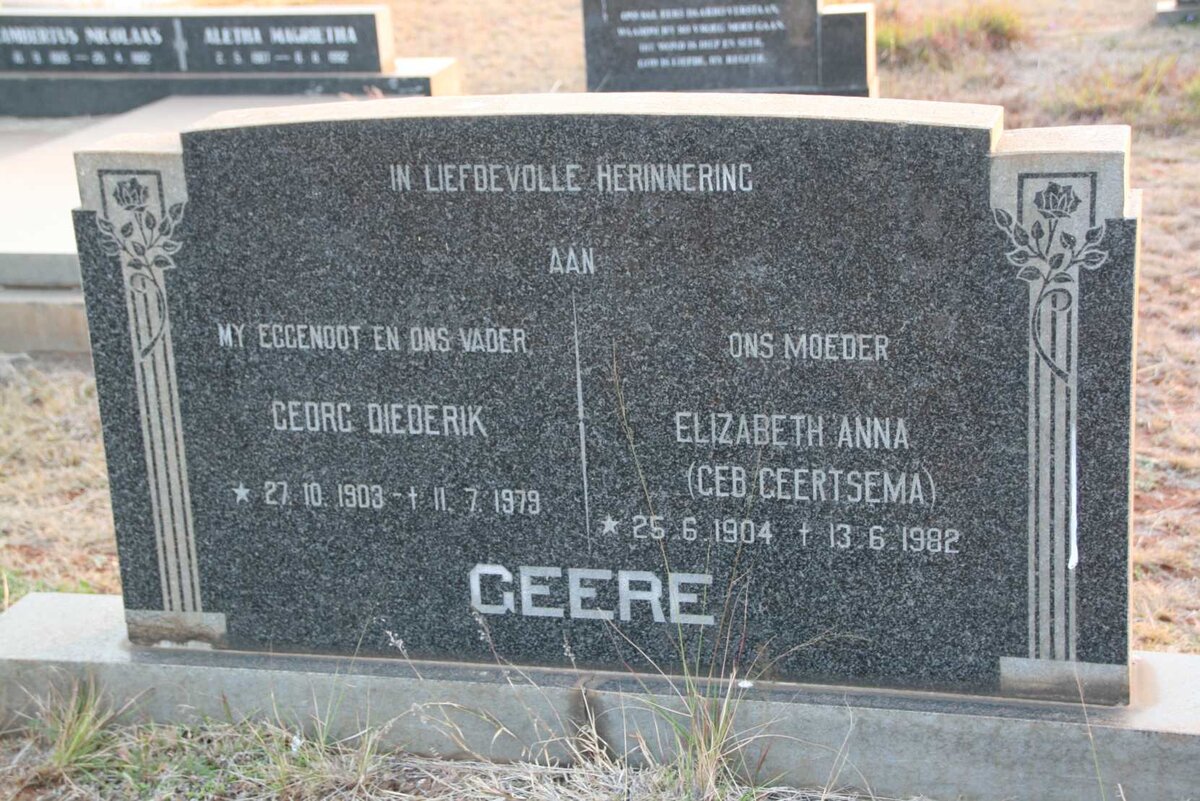 GEERE Georg Diederik 1903-1979 &amp; Elizabeth Anna GEERTSEMA 1904-1982