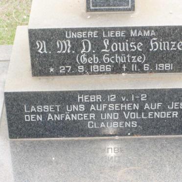 HINZE A.M.D. Louise nee SCHUTZE 1886-1981