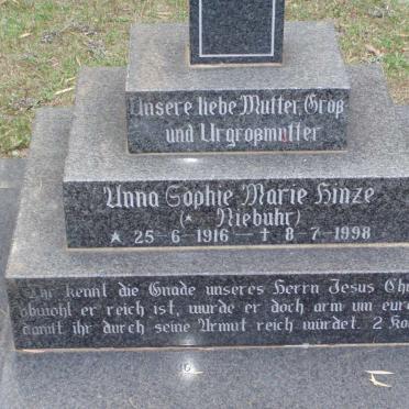 HINZE Anna Sophie Marie nee NIEBUHR 1916-1998