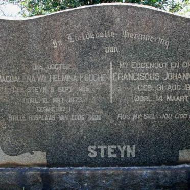 STEYN Franciscus Johannes 1862-1951 :: FOUCHE Magdalena Wilhelmina nee STEYN 1905-1973