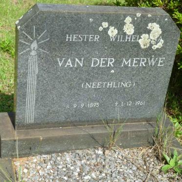 MERWE Hester Wilhelmina, van der nee NEETHLING 1895-1961