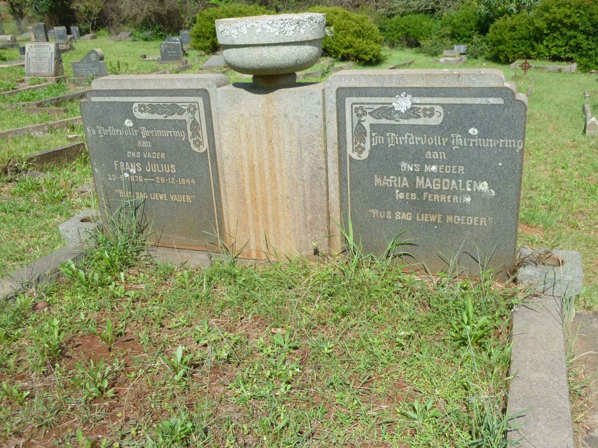 WEBER Frans Julius 1878-1944 &amp; Maria Magdalena FERREIRA